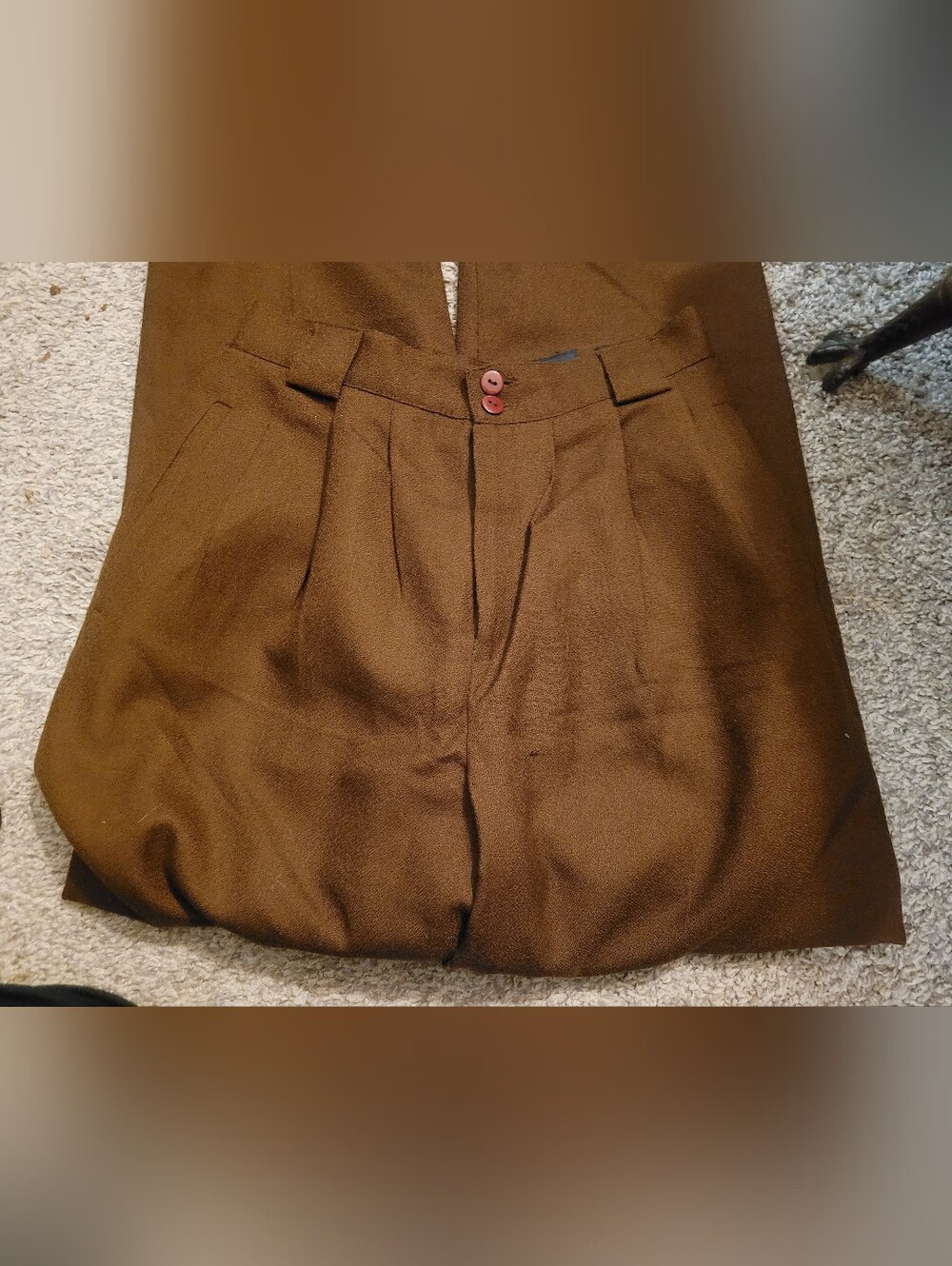 Vintage High-Waist Brown Pleated Women's Trousers